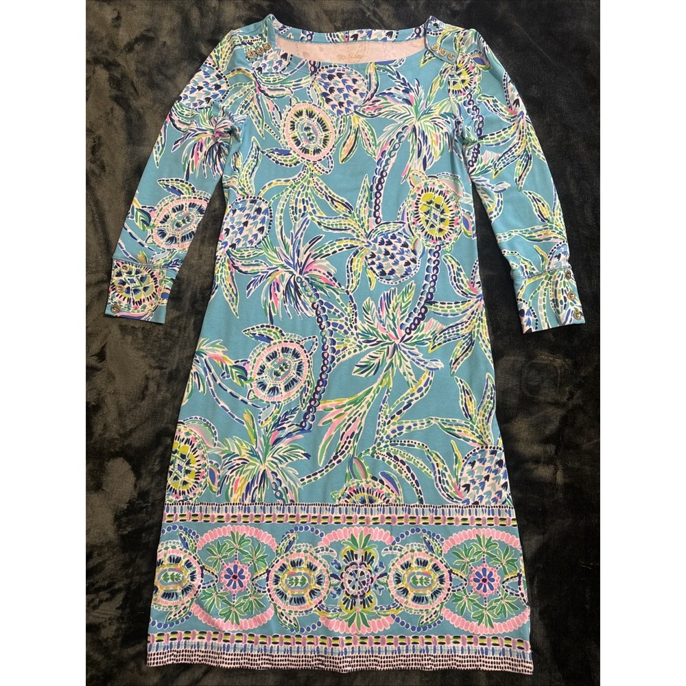 Lilly Pulitzer Dress Women's XXS Summer Beach UPF 50+ Sophie Bermuda Blue Turtle